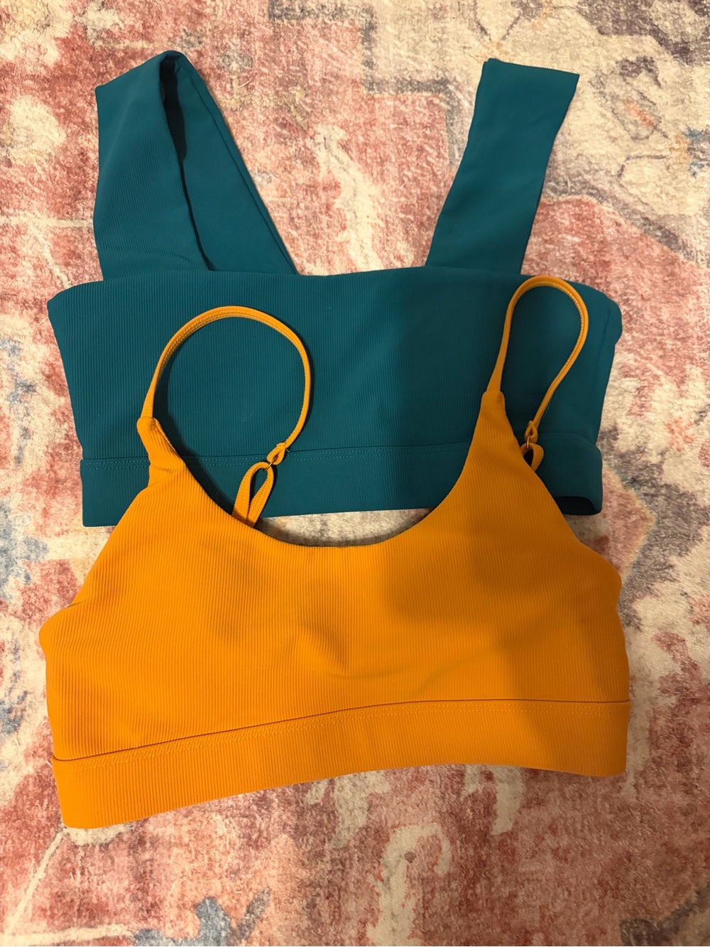 Colorblock Ribbed Sports Bralette - Teal & Mustard
